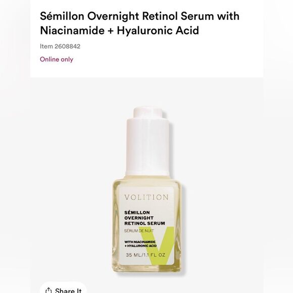 Volition Sémillon Overnight Retinol Serum with Niacinamide + Hyaluronic Acid. - Picture 1 of 8